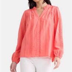 Time and Tru Coral Eyelet Blouse